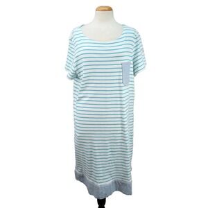JOULES Nautical Stripe Shirt Jersey Dress Short Sleeve Teal White Pocket Size 16